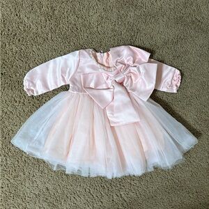 Pink Satin & Tulle Bow Formal Dress for Girls